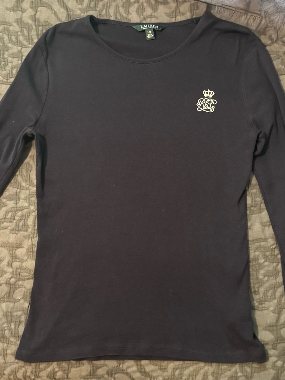 Lauren Ralph Lauren Black Long Sleeve Crewneck Top with Crest Logo
